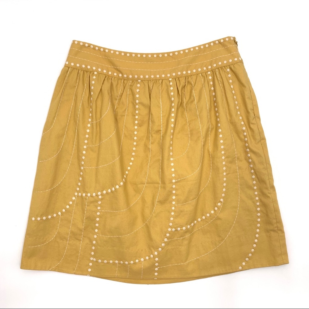 Anthropologie mustard yellow embroidered skirt